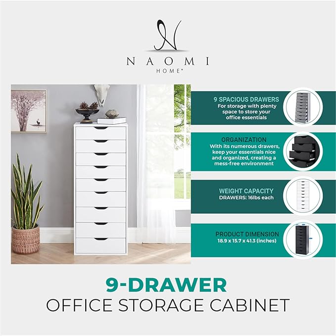 Naomi Home Office File Cabinets Wooden File Cabinets for Home Office Lateral Cabinet Wood Cabinet Mobile Mobile Storage Filing Storage Drawer Gray 9 Drawer