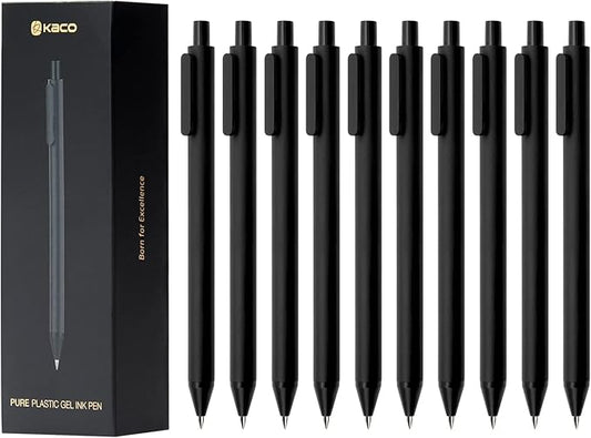Kaco Gel Pens, 0.5 mm Fine Point, Black Ink 10 Count, Quick Dry Smooth Writing, Aesthetic Office Supplies Refillable Retractable