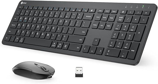 iClever Wireless Keyboard and Mouse, GK08 Rechargeable Keyboard Mouse Combo, Ergonomic, Quiet, Full Size Design with Number Pad, 2.4G Connection for Mac, Windows and Computer