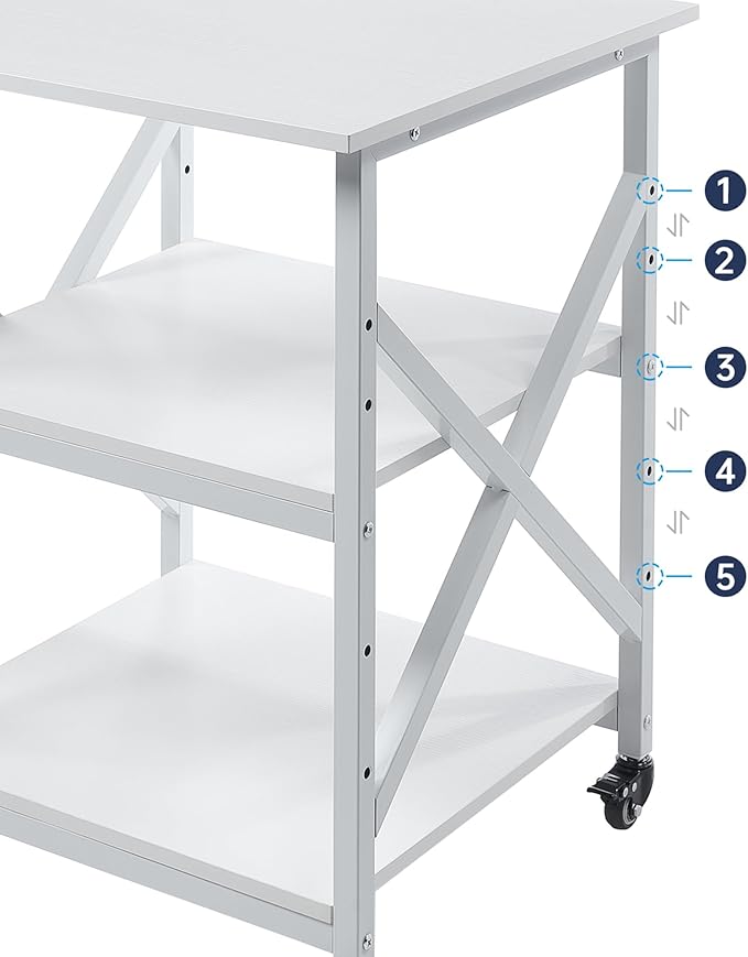 Large Printer Stand with Height Adjustable Storage Shelf, 23.6 x 23.6 Inches Square Printer Table with Industrial Wheels, Multi-use 3 Tier Rolling Printer Cart for Home Office - White