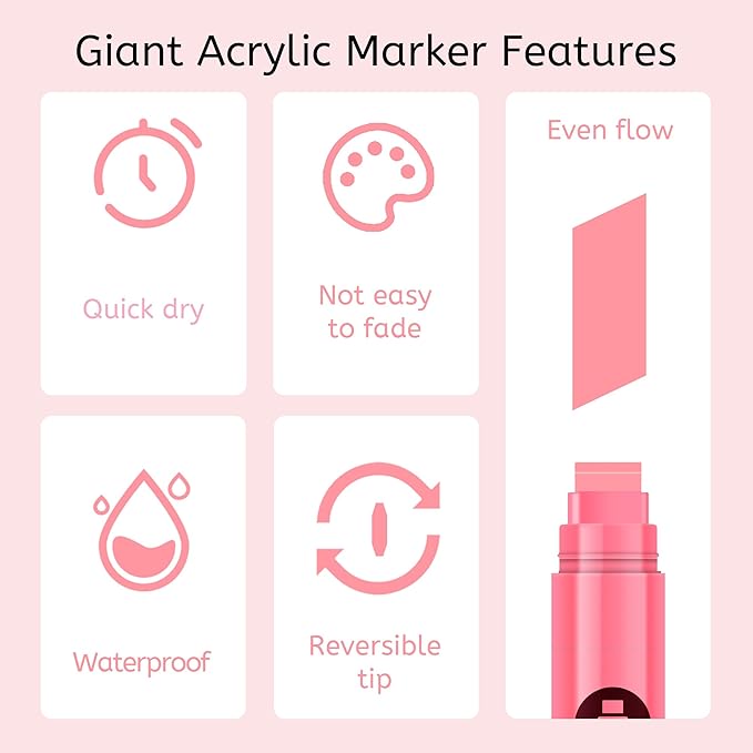 Jumbo Graffiti Poster Markers Set: 12 Neon Colors Large 15mm Wide Tip Permanent Ink Thick Acrylic Paint Pens for Rock Painting, Stone, Glass, Wood, Ceramic, Metal, Plastic, Fabric