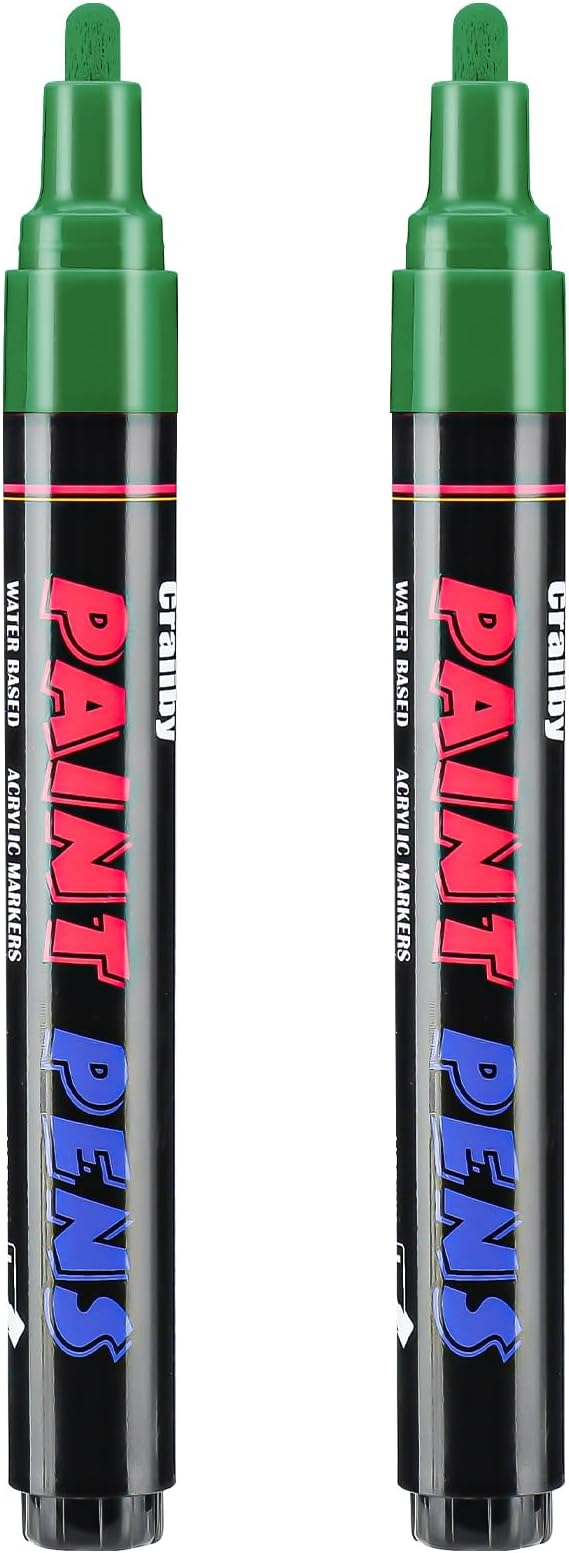 Green Paint Pens Paint Markers - 2 Pack Permanent Quick Dry Waterproof Marker Pens for Rocks Wood Fabric Plastic Canvas Glass Mugs Metal Tire Stone