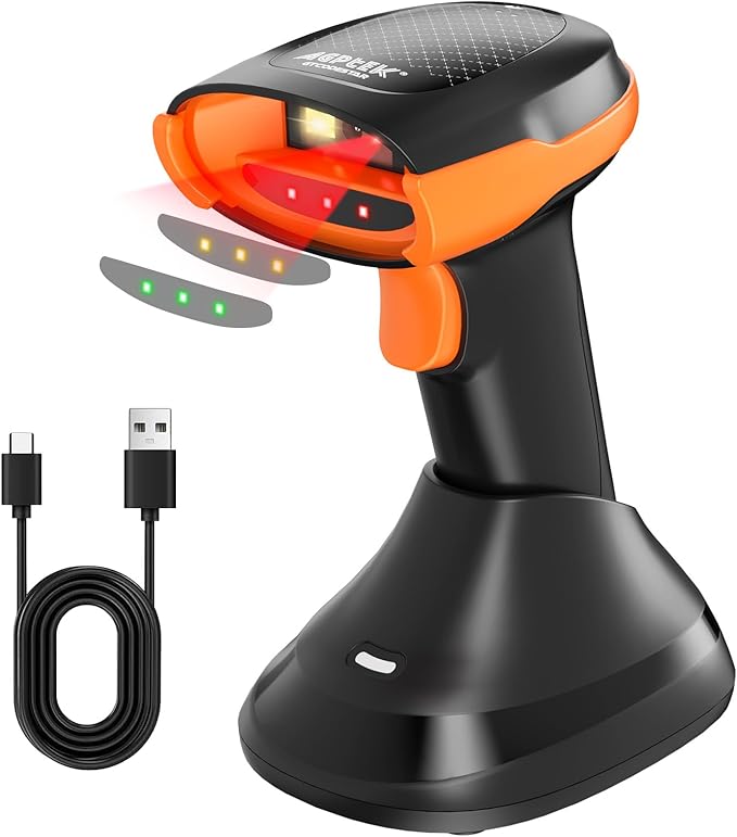 AGPTEK Bluetooth & 2.4GHz Wireless Barcode Scanner with Patented Color Light Technology for Color Barcodes, 2D/1D QR Code Reader, Customizable Settings & Wireless Charging Cradle
