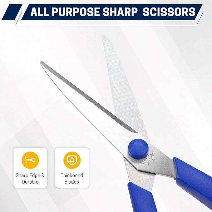 36 Packs 8" Multipurpose Scissors, Ultra Sharp Blade Shears, Comfort-Grip Handles, Sturdy Sharp Scissors for Office Home School Sewing Fabric Craft Supplies, Right/Left Handed