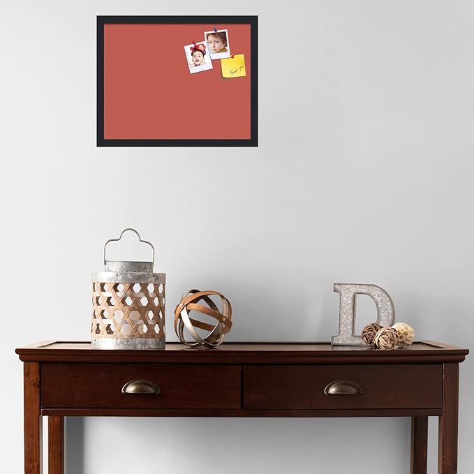 PinPix 19x15 Inch Cork Bulletin Board. This Decorative Framed Pin Board Comes with Crimson Pastel Design and a Satin Black Frame. Ideal for Home Office Decor or Message Board (PinPix-1807)