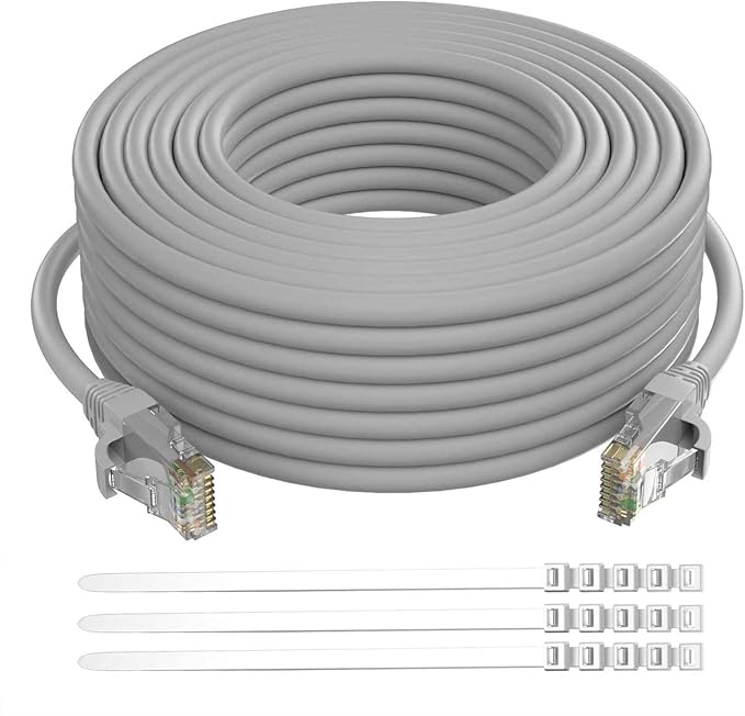 Adoreen Cat 6 Ethernet Cable 50 Ft-Gray, Outdoor & Indoor Snagless Long Round by Adoreen