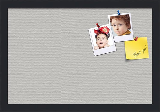 PinPix 18x12 Inch Cork Bulletin Board. This Decorative Framed Pin Board Comes with Light Stone Design and a Satin Black Frame. Ideal for Home Office Decor or Message Board (PinPix-1809)