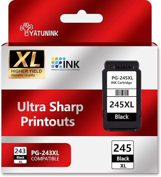 245XL Ink Cartridge Compatible for Canon 245XL Black Ink PG-243 PG-245 XL PG243 PG245 Works with MX490 MX492 TR4520 TR4522 MG2500 MG2522 TS3100 TR4500 Printer PG243XL PG245XL (1Black)