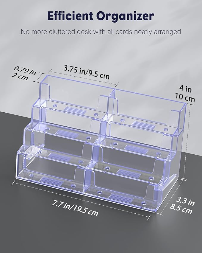 Uniclife 2 Pack Acrylic Business Card Holder for Desk 8 Slots Clear Business Card Display Stand for Men & Women Desktop Business Card Organizer Card Stand for Office Home Exhibition, 480 Card Capacity