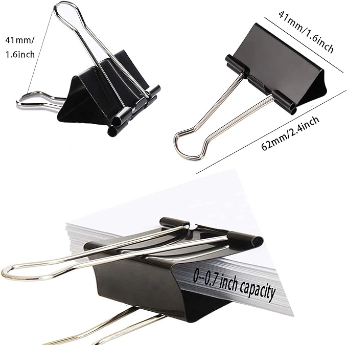 Large Binder Clips 1.6 Inch (60 Pack), Big Binder Clips for Office and Home Supplies, Black