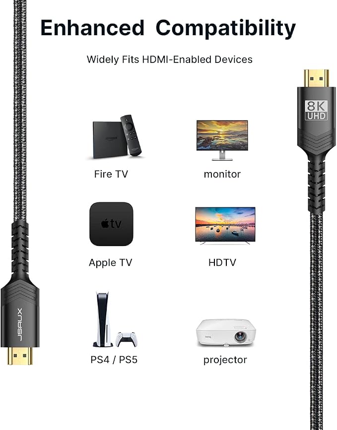 JSAUX 8K HDMI Cable 2.1 2 Pack 15ft, 48Gbps Ultra High Speed HDMI Cable Braided - Image 6