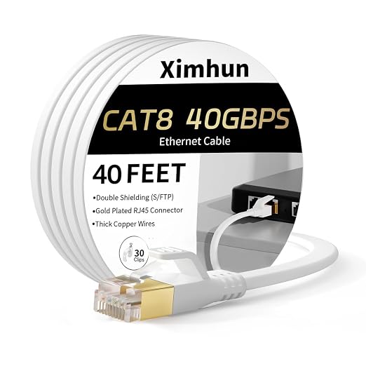 Ethernet Cable 40 FT, Cat 8 Ethernet Cable, High-Speed Internet Cable Network by XimhunEthernetCable