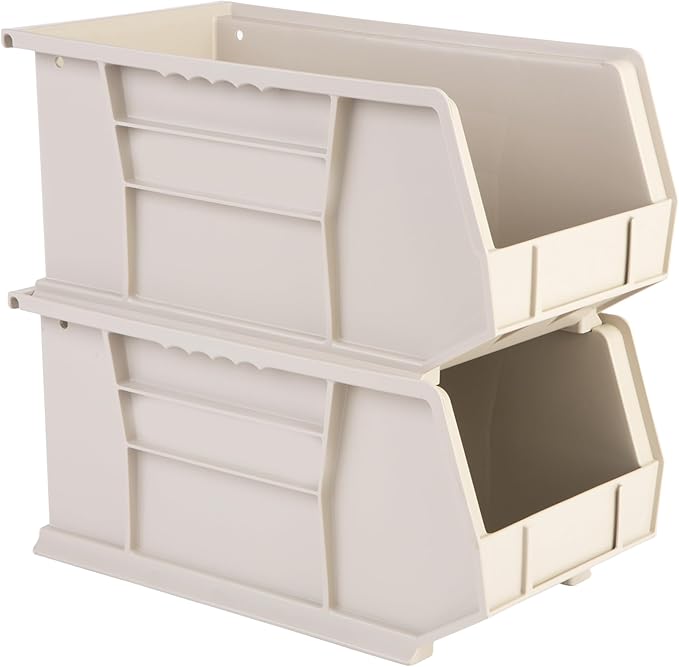 Hudson Exchange 15" x 8" x 7" Plastic Stackable Storage Bin and Hanging Container (Stone, 1 Pack)