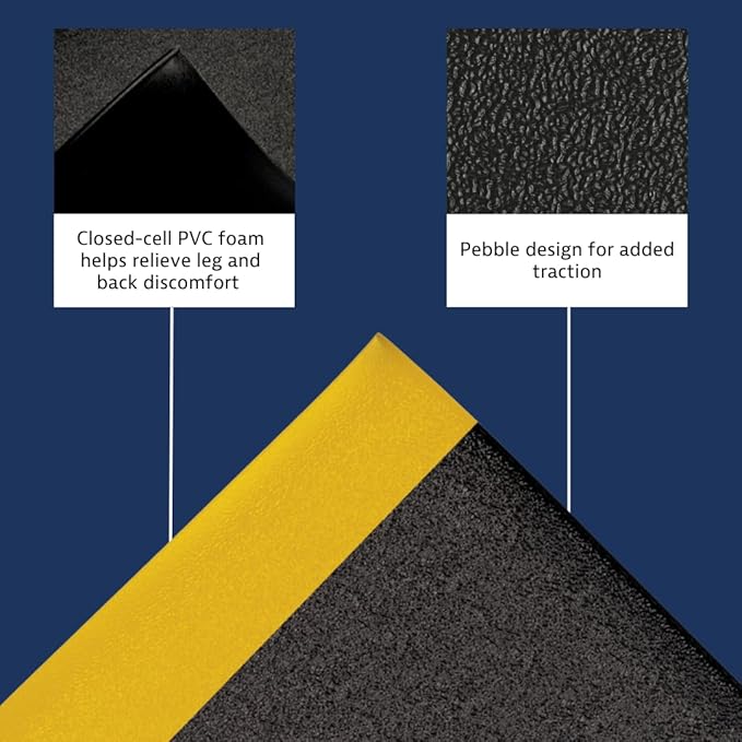 Notrax 411 Sof-Tred™ 4' x 60' x 9/16" Anti Fatigue Mat, Enhanced Slip Resistance with Beveled Edges and Pebbled Surface, Ideal for Industrial and Commercial Workplaces, Black/Yellow, 411R0448BY