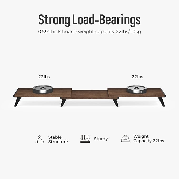 loukin Dual Monitor Stand Riser for Desk, 43.6"*8.2"*3.2" Large Computer Stand for 2 Monitors, Laptop, Printer, Length and Angle Adjustable Computer Shelf, Home Office,Max 43.6" Length(Brown)
