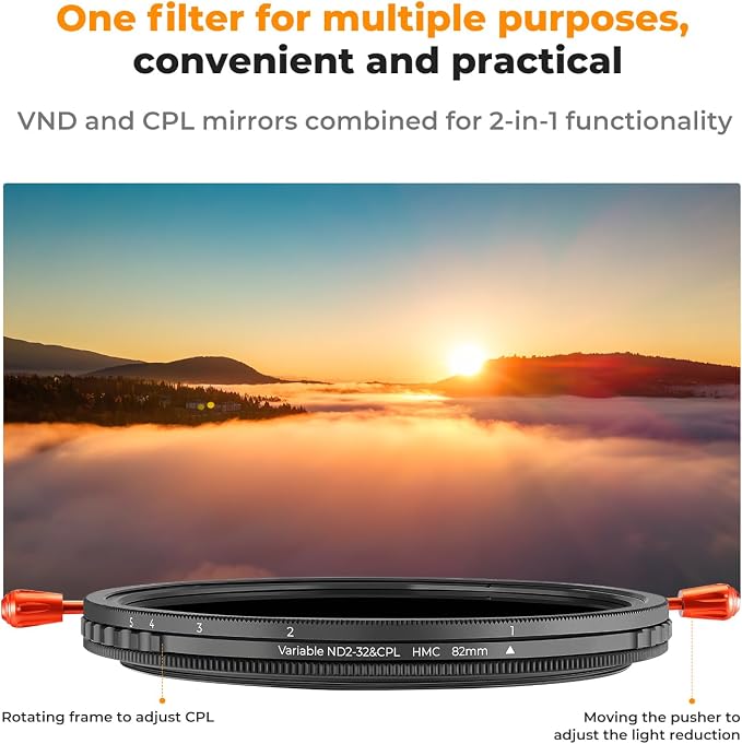 K&F CONCEPT 43mm Variable ND2-32 & Circular Polarizing Lens Filter in 1 - Image 3