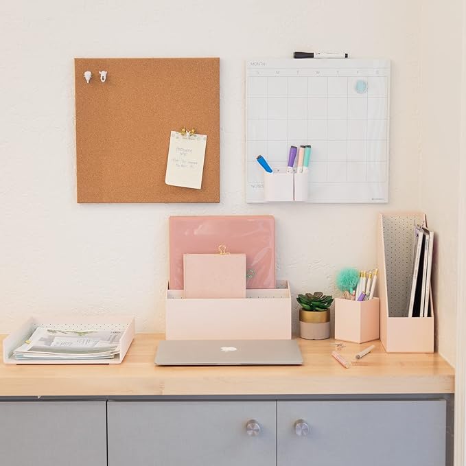 U Brands Frameless Square Cork Bulletin Board, Office Supplies, 14” x 14”, Natural, with Push Pins, 1 Count