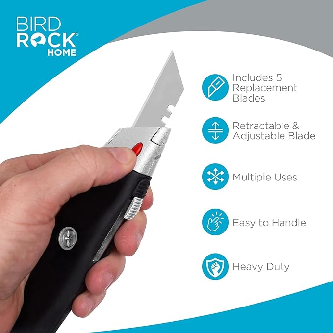 INTERNET'S BEST Premium Utility Knife | Retractable Box Cutter with Rubber Handle | Heavy-Duty Cutting for Cardboard, Carpet, Plastic | Retractable Blade | Includes 1 Razor Knife & Extra Blades
