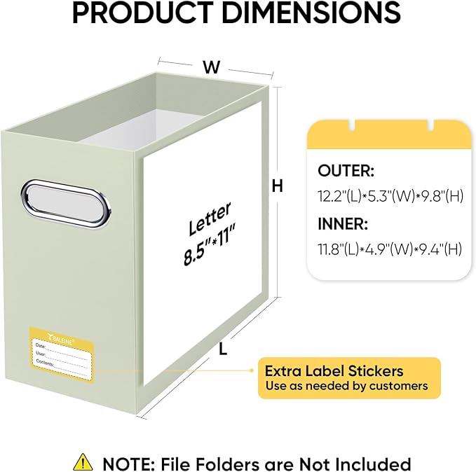 BALEINE File Organizer Box, Cardboard File Folder Organizer with Handle for Letter Size, Portable Collapsible Hanging Filing Box for Home Office Document Storage (2 Pack, Beige)