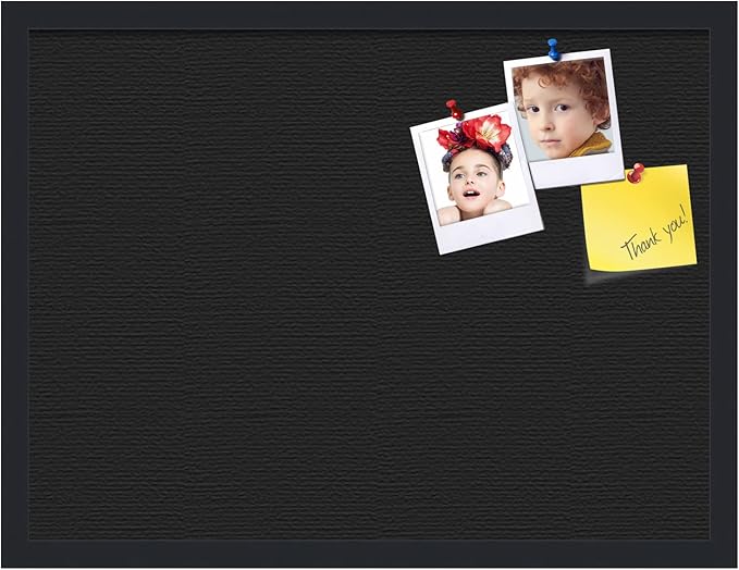 PinPix 24x18 Inch Cork Bulletin Board. This Decorative Framed Pin Board Comes with Solid Black Design and a Satin Black Frame. Ideal for Home Office Decor or Message Board (PinPix-622)