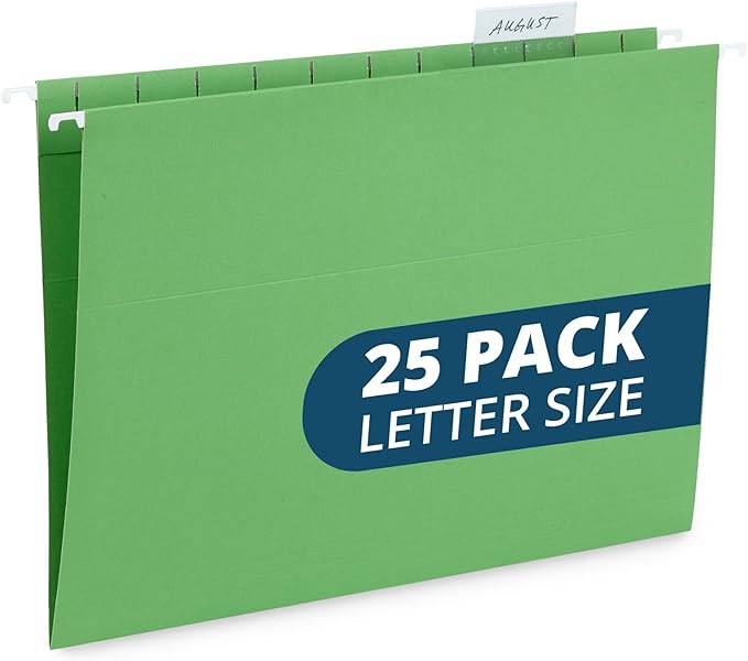 Blue Summit Supplies Hanging File Folders, 25 Reinforced Hang Folders, Designed for Home and Office Color Coded File Organization, Letter Size, Green, 25 Pack