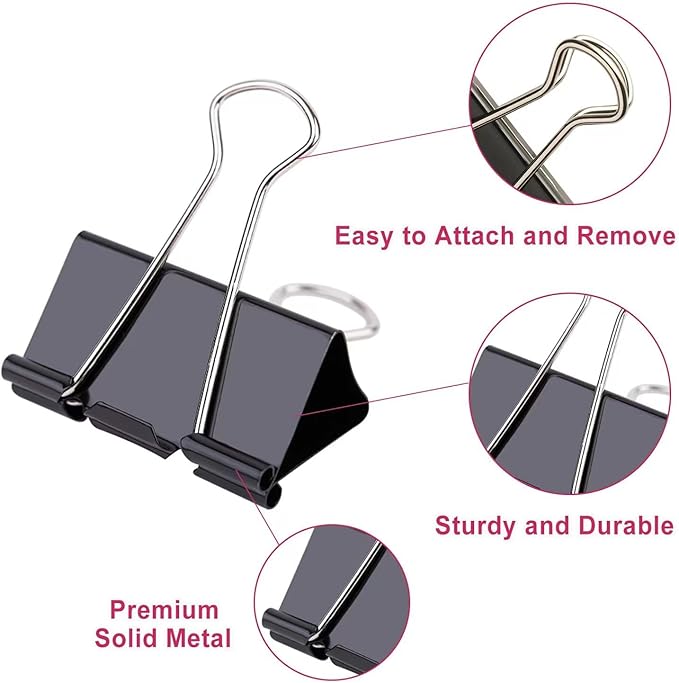 208 PCS Binder Clips Paper Clamps Assorted Sizes, Metal Paper Binder Clip, Black Binding Paperwork Clamp Bulk, Office Supplies for School Teachers