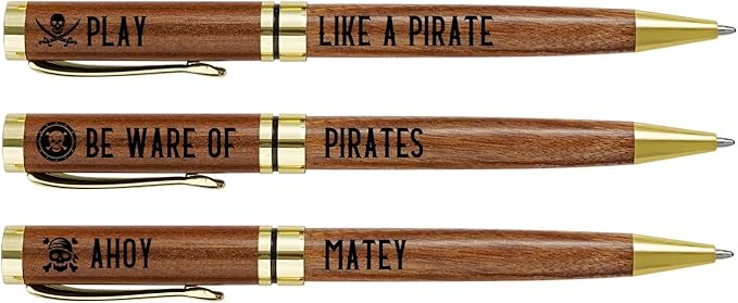InnoBeta Pirate Gifts, Wooden Pen Set of 3, Gift Ideas for Pirate Lovers