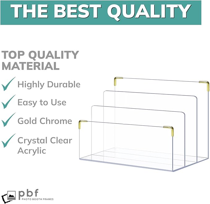 pbf Acrylic File Holder | Clear File Organizer for Desk w/Gold Accents | Acrylic Desk Organizer, Folder Holder, Mail Sorter, File Stand, Magazine Divider, Laptop, Notebook, & Letter Organizer