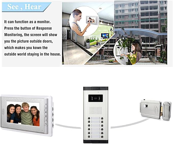 2 Units Apartment Video Intercom System, 7 Inch Monitor Wired Video Doorbell - Image 5