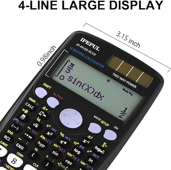 Scientific Calculators, IPepul Math Calculator with 417 Function, Solar Battery Power and 4-Lines Display, School Supplies for Middle High College Students Teachers (Black 991ES)