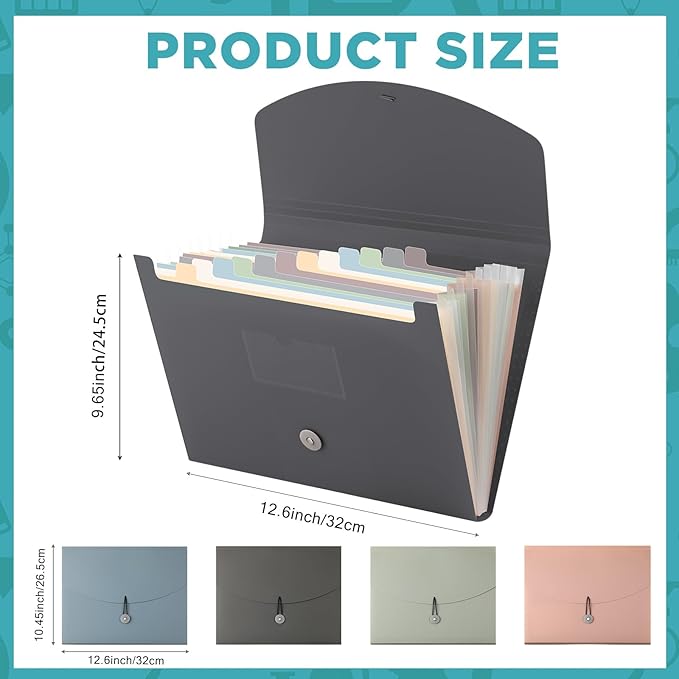 Harloon 4 Pcs Expanding File Folder 13 Pockets File Organizer with Labels A4 Letter Size Receipt Document Organizer Plastic Expandable Filing Folders for Office, Classroom, Home (Morandi Color)