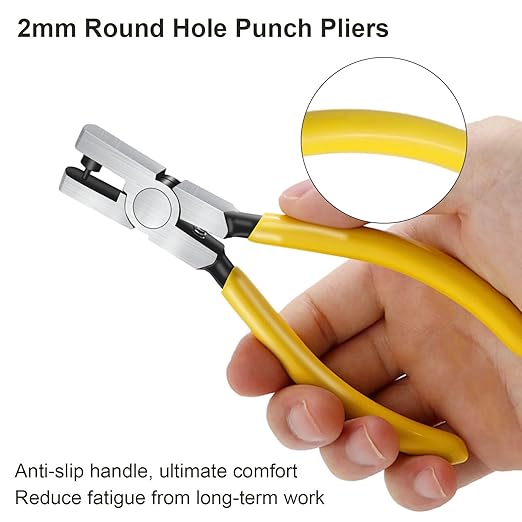 2.0mm Steel & Plastic Leather Hole Punch Tool - Precision Hand Puncher for Watch Bands, Belts, Dog Collars, Shoes, DIY Crafts (Yellow Handle, Long-Lasting & Portable)‌