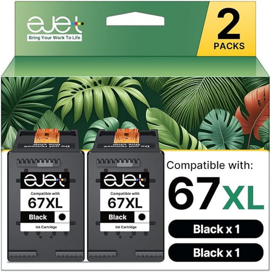 67XL Ink Cartridge (2-Black) Compatible for HP Ink 67 for HP 67XL Black Ink Cartridge High Yield for Deskjet 2700 2700e 2755e 2710e 2720e 4100e 4120e 4155e 4255e Envy 6000 6055e 6420e 6455e Series
