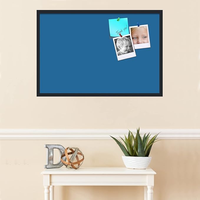 PinPix 36x24 Inch Cork Bulletin Board. This Decorative Framed Pin Board Comes with Navy Pastel Design and a Satin Black Frame. Ideal for Home Office Decor or Message Board (PinPix-1811)