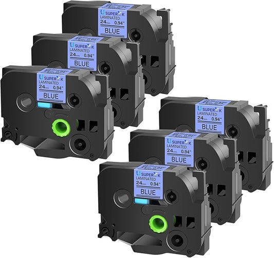 6PK Compatible for Brother P-Touch Label Maker Tape TZe-551 TZ-551 TZe551 TZ551 Black on Blue 24mm 0.94 inch 1'' x 26.2ft Laminated TZe TZ Label Tape for PT-2500PC PT-2600 PT-2610 PT-2700