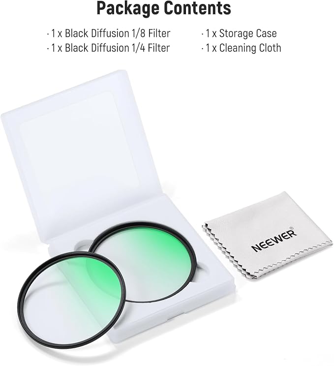 NEEWER 62mm 1/4 & 1/8 Black Diffusion Filter - Image 8