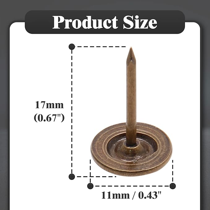 Piutouyar Bronze Flat Head Upholstery Tacks, Decorative Tack, Furniture Tacks Pins 11mm x 17mm / 0.43 Inch x 0.67 Inch, Upholstery Nails for Sofa, Door, Jewelry Box(100Pcs)