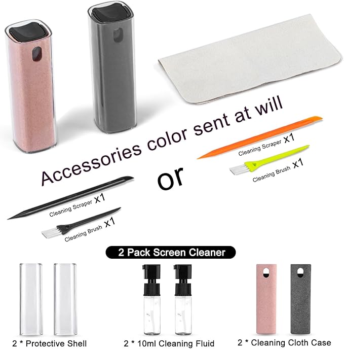 2 Pack Screen Cleaner Spray and Wipe for Laptop Monitor and Car Screens, Phone Touchscreen Mist Cleaning Kit for Cellphone, Tablet, PC, Computer, LCD, Eyeglass, iPhone, iPad, Mac Pro - Grey and Pink