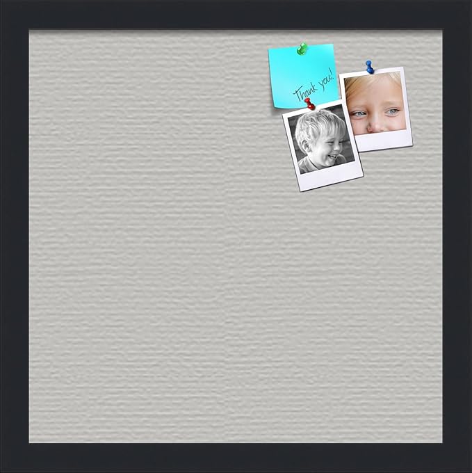 PinPix 14x14 Inch Cork Bulletin Board. This Decorative Framed Pin Board Comes with Light Stone Design and a Satin Black Frame. Ideal for Home Office Decor or Message Board (PinPix-1809)