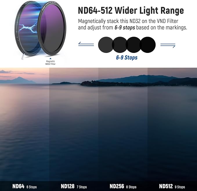 NEEWER HD True Colors 58mm Variable ND Filter ND2-512, VND Filter & Magnetic - Image 4