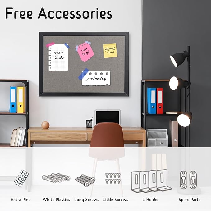 Gideal Cork Board Bulletin Board, 24 x 36 Inch Cork Boards for Walls, Large Cork Board for Office, School & Home with Imported Solid Wood Frame and Grey Canvas, Wall Mounted Notice Boards, 2 Pack