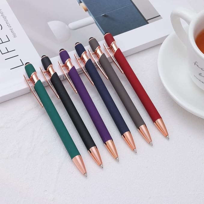 12 PCS 2 in 1 Stylus Ballpoint Pen with Stylus Tip, 1.0 mm Black Ink Metal Pen Stylus Pen for Touch Screens (Mixed Color)