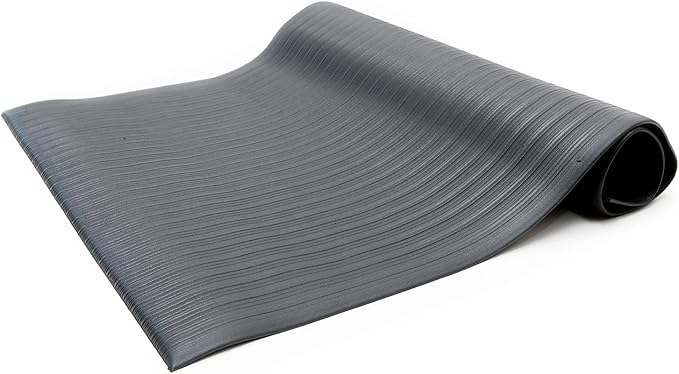 Anti Fatigue Floor Mat (Made in USA), 3 Feet Wide x 12 Feet Long x 3/8 Inches Thick, Ribbed Pattern Top, Black, Bevelled on All Four Sides, RoHS and REACH Compliant -AFRB38-3x12BLKBEV