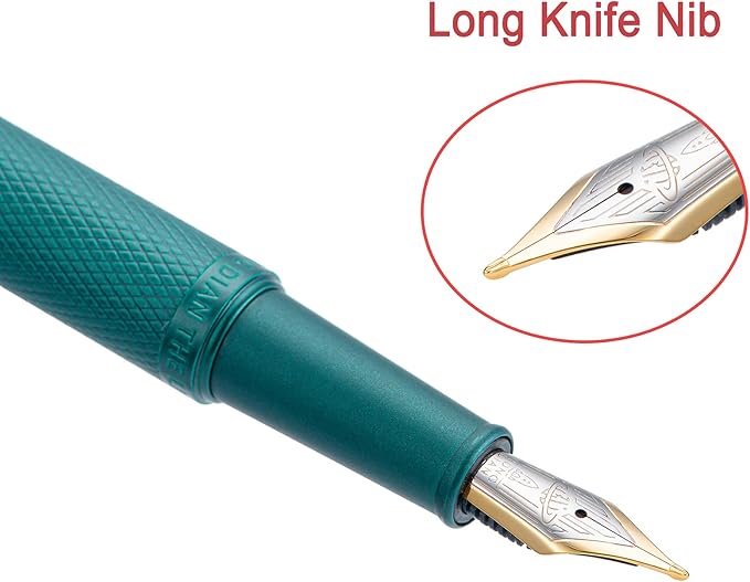 Hongdian Green Forest Fountain Pen Blade Nib Classic Design Calligraphy Pen with Converter and Metal Pen Case Set