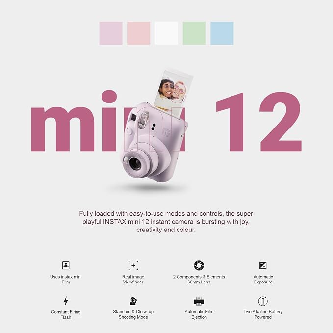 Fujifilm Instax Mini 12 Instant Camera Pastel Blue + Carrying Case + Fuji - Image 2
