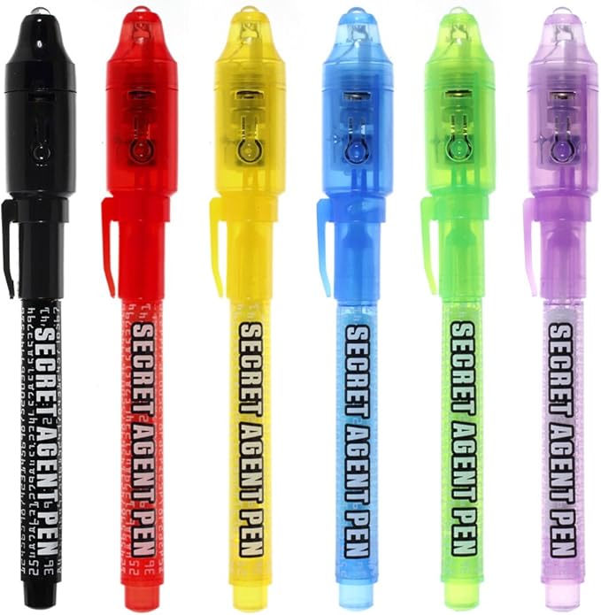 Invisible Ink Pen Stocking Stuffers: MALEDEN 6 Pcs Upgraded Spy Pen with UV Light Magic Marker for Secret Message, Kids Halloween Goodies Bags, Christmas Stockings, Party Favors Toy, Individual Packed