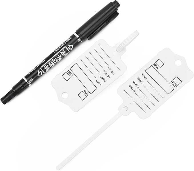 200 Car Key Tags with Labels Plastic Car Dealership Key Tags Self Locking Automotive Identifiers Blank Shop Labels with One Pen (White)