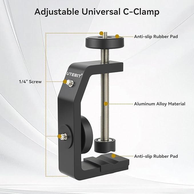 UTEBIT Super Clamp Mount with Mini Ball Head Mount, 1/4 Screw Hot Shoe Mount - Image 4
