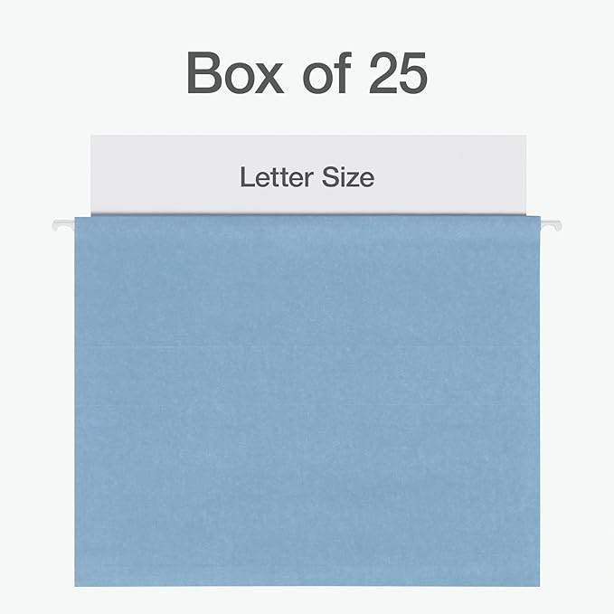 Pendaflex Hanging File Folders, Letter Size, Assorted Colors for Home, Office Filing Cabinet, 1/5-Cut Adjustable Tabs, 25 Per Box (81698)
