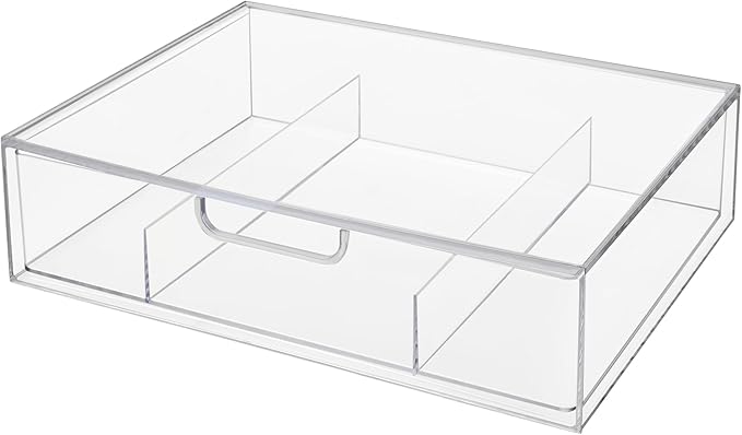 STORi STAX Plastic Stackable Organizer Divided Drawer in Clear | 12.5-inches Wide | 3-Compartments to Organize Office Desk Accessories, Pens, and Notepads| Made in USA